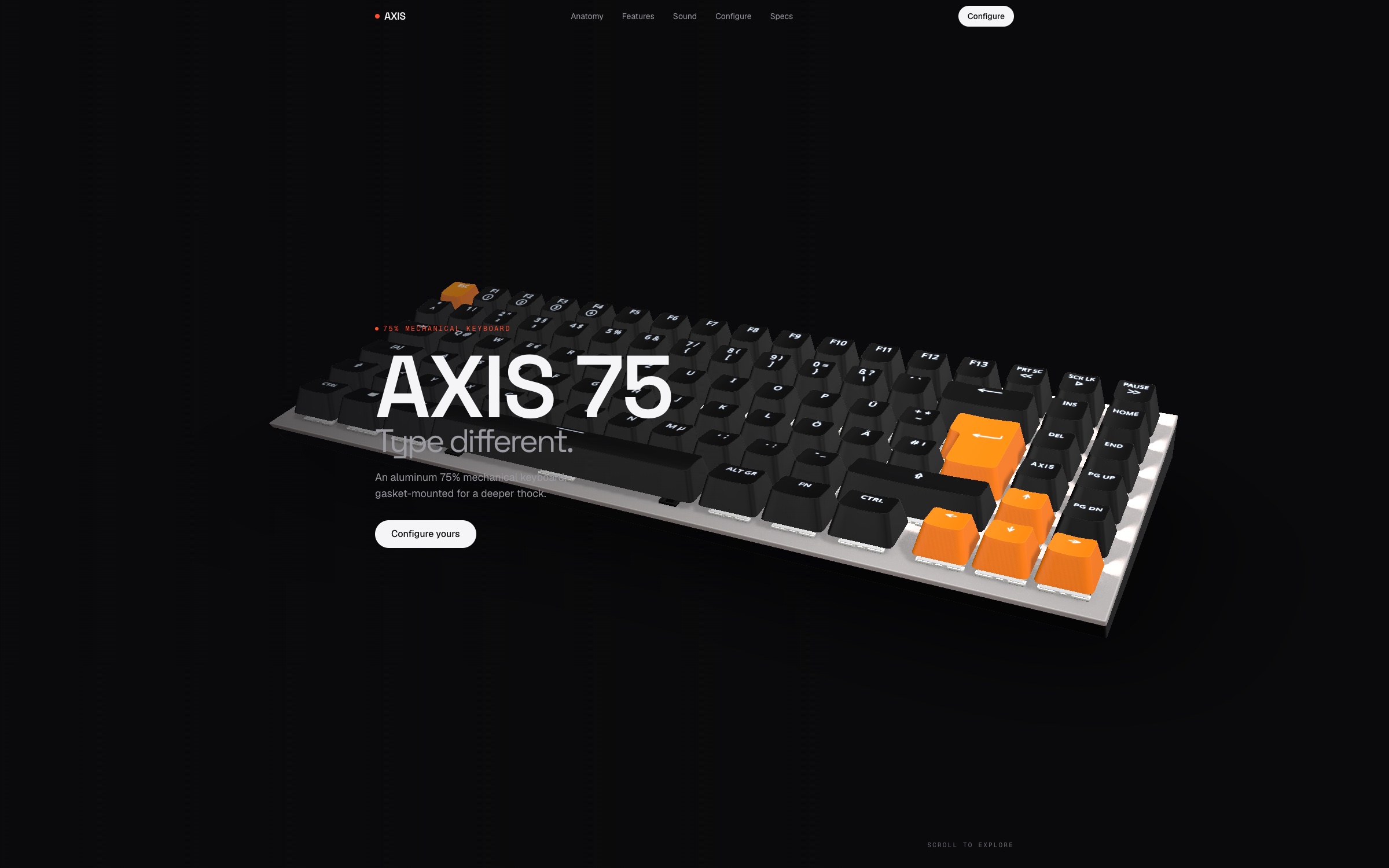 Скриншот 3D-конфигуратора клавиатуры AXIS 75